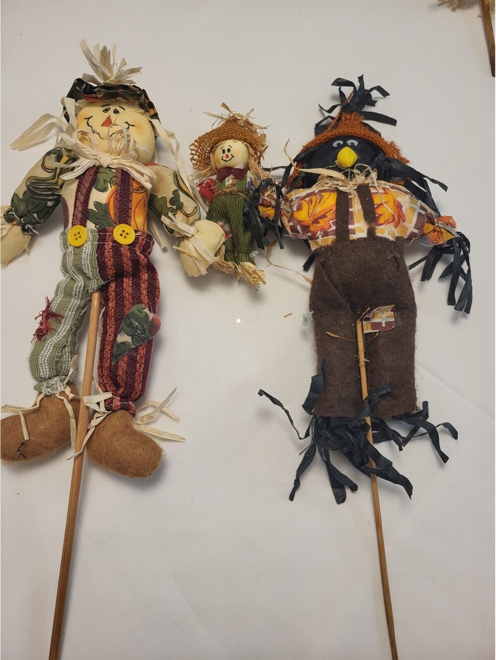 Set of 3 Handmade Fall Scarecrow Garden Stakes